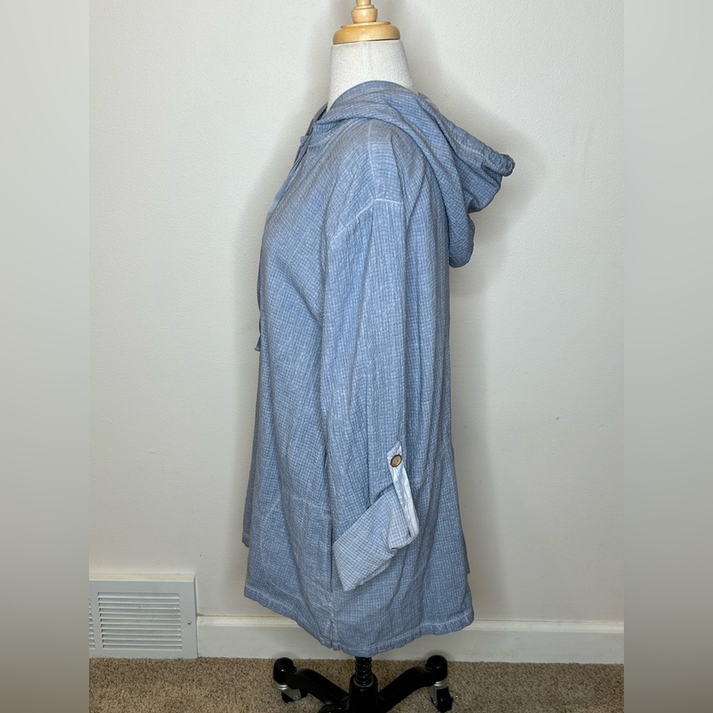 Focus Casual Life Light Blue Hooded Button-Down HP Floral Jacket Coat Size L - Picture 5 of 8